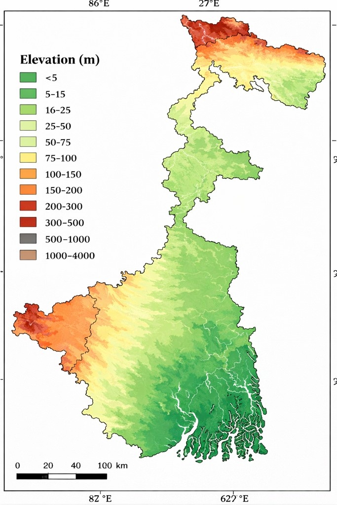 West Bengal elevation map visualization