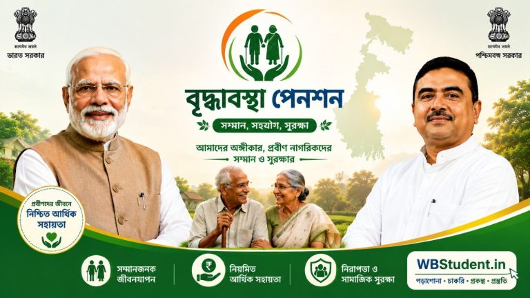 বৃদ্ধভাতা পেনশন প্রকল্পের প্রচারমূলক পোস্টার, প্রধানমন্ত্রী নরেন্দ্র মোদি, শুভেন্দু অধিকারী, প্রবীণ নাগরিকদের আর্থিক সহায়তা ও WBStudent.in